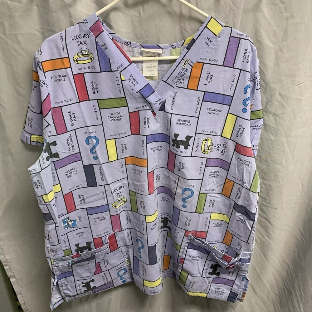 Vintage Monopoly Scrubs Adult Extra Large Multicolor Short Sleeve Women's Y2K